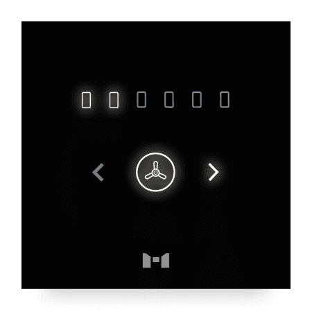 A black 2D illustration of the smart fan dimmer by MTronic